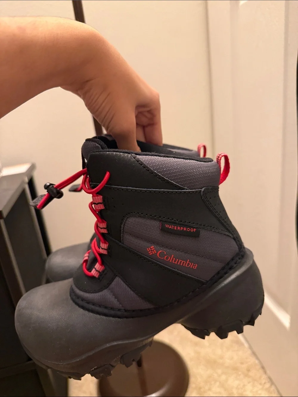 Columbia Kids Black Boots with Red Laces